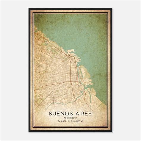 Vintage Buenos Aires Argentina Map Poster Buenos Aires City Road Wall