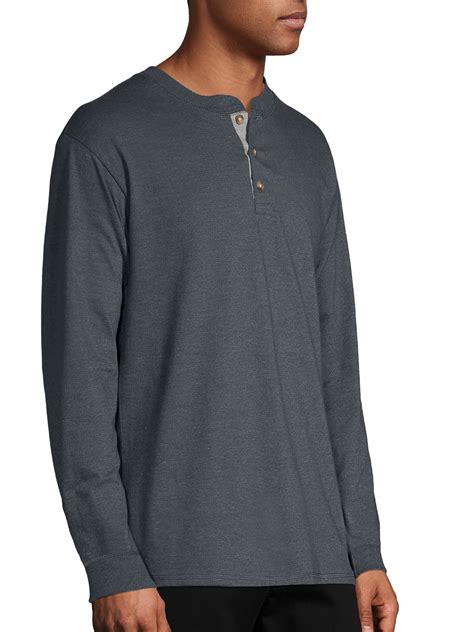 Hanes Mens And Big Mens Beefy Heavyweight Long Sleeve Three Button