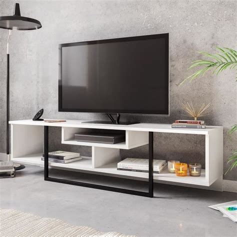 Asal 150cm De Large Meuble TV Blanc Noir Cdiscount Maison