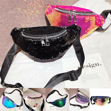 Reversible Mermaid Sequin Glitter Waist Fanny Pack Belt Bum Bag Pouch