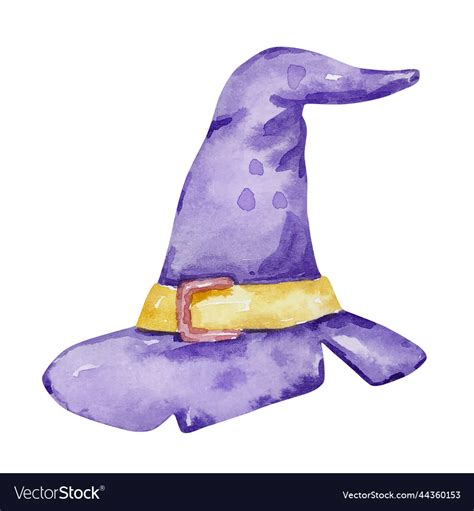 Watercolor Halloween Purple Witch Hat Isolated Vector Image