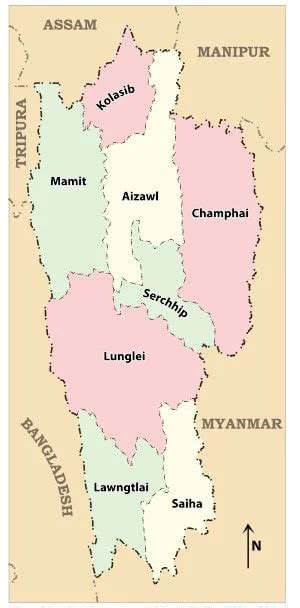 मजरम क नकश जल mizoram District Map in hindi मजरम क जल क