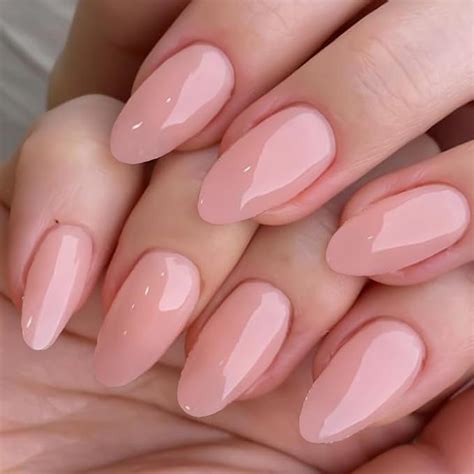 Amazon GLAMERMAID Nude Pink Press On Nails Short Almond Natural Pure Pink Handmade Soft