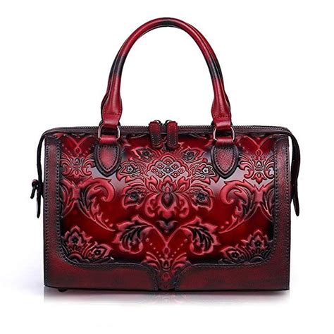 Aphison Designer Handbag For Women Unique Embossed Floral Leather Tote