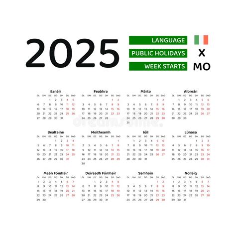 Irish Calendar Dates 2025 Darcy Street