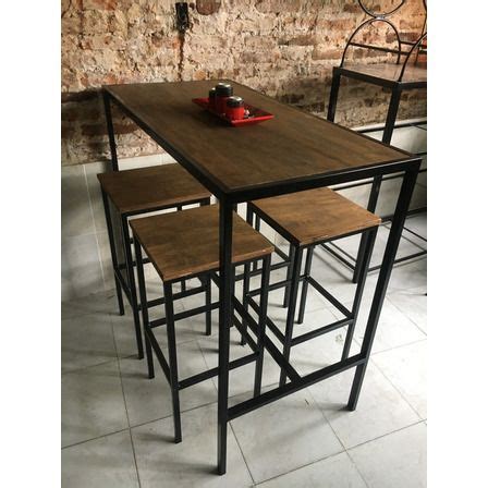 Mesa Barra Desayunadora Hierro Y Madera X Taburetes