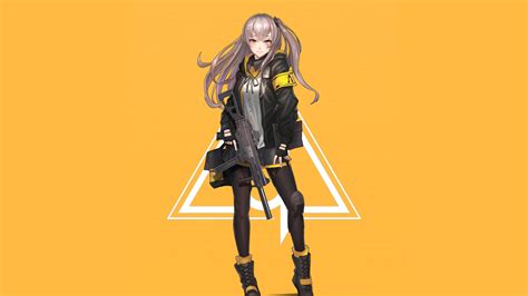 Download Wallpaper Girl Weapons Anime Art Jacket Yellow Background