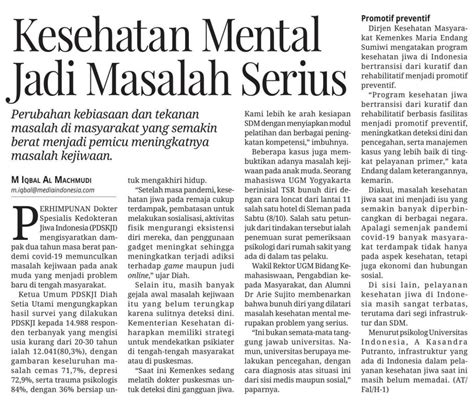 Kesehatan Mental Jadi Masalah Serius Koranhumasugmacid