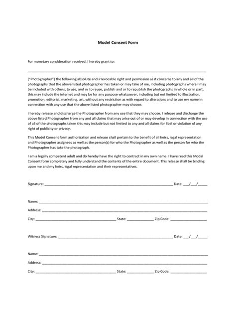 Model Consent Form Fillable Printable Pdf Forms Handypdf