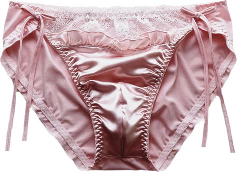 Erlemetes Satin Panties For Women Sexy Underwear Cheeky Panties Bikini Briefs Lace Trim Silk