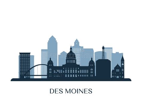 Des Moines Skyline, Monochrome Silhouette. Stock Vector - Illustration ...