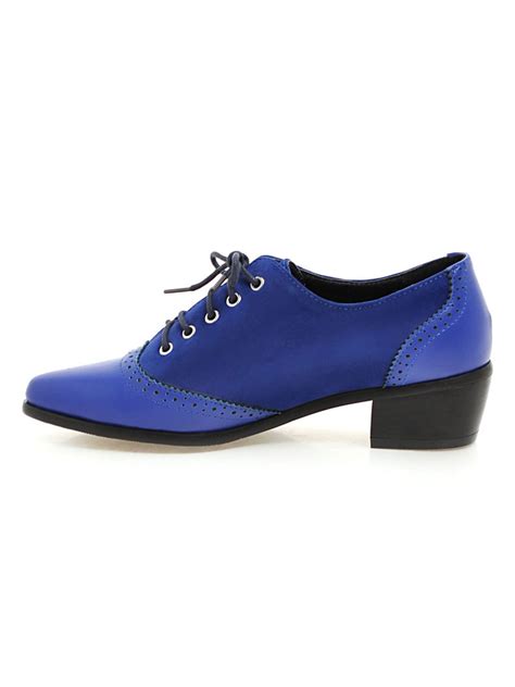 Women Oxford Shoes Suede Oxfords Blue Pointed Toe Lace Up Casual Shoes