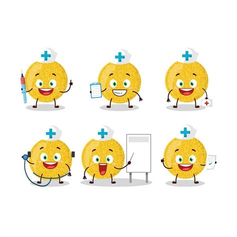 médico profesión emoticon con amarillo melón dibujos animados personaje