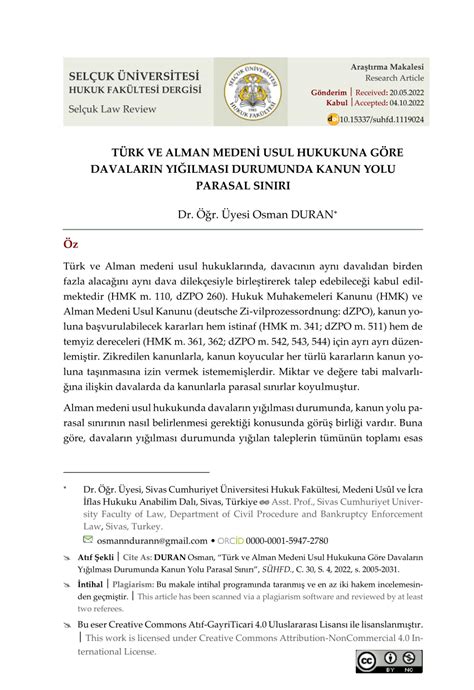 PDF TÜRK VE ALMAN MEDENİ USUL HUKUKUNA GÖRE DAVALARIN YIĞILMASI