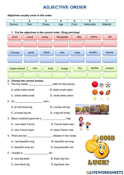 Order Of Adjectives Exercises