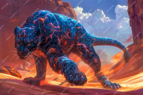 Premium Photo Majestic Blue Panther In A Surreal Red Landscape