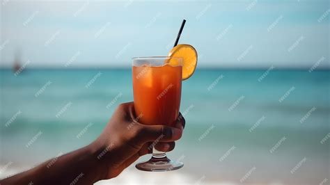 Premium Ai Image African American Hand Holding Glass Of Cocktail On