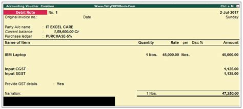 Debit Note For Purchase Return