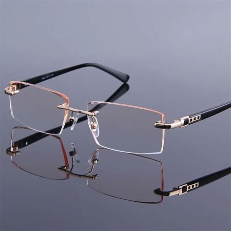 Luxury Rhinestone Reading Glasses Rimless Mens Gold Hyperopia Male