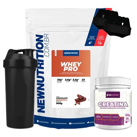 Combo Whey Protein Creatina Shaker Luva New Nutrition Submarino