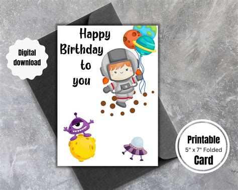 Printable Birthday Card Space Happy Birthday Greeting Card Digital