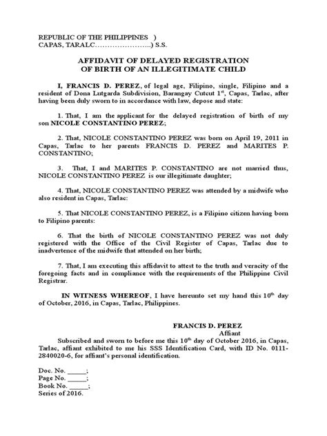 Affidavit Of Delayed Registration Of Birth Pdf