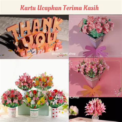 Jual Mothers Day Teachers Day Thank You Card Cute Unique Flower 3d Card For Graduation Coworker