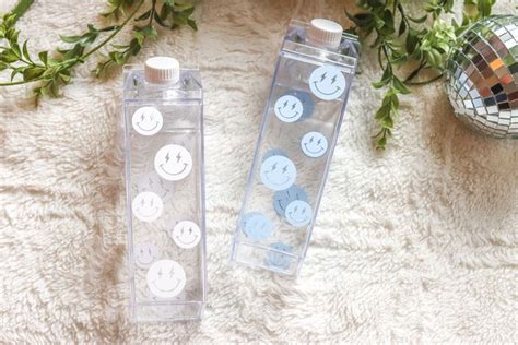 Smiley Face Milk Carton Water Bottle Retro Milk Carton Lightning Bolt