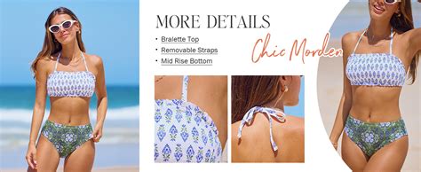 Amazon Cupshe Bikini Set For Women Two Piece Swimsuit Bandeau Top Back Tie Mid Waisted