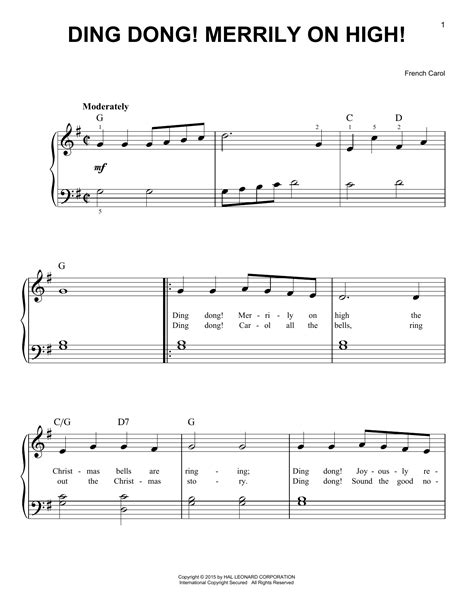 Ding Dong Merrily On High By Christmas Carol Sheet Music For Easy Piano At Sheet Music Direct