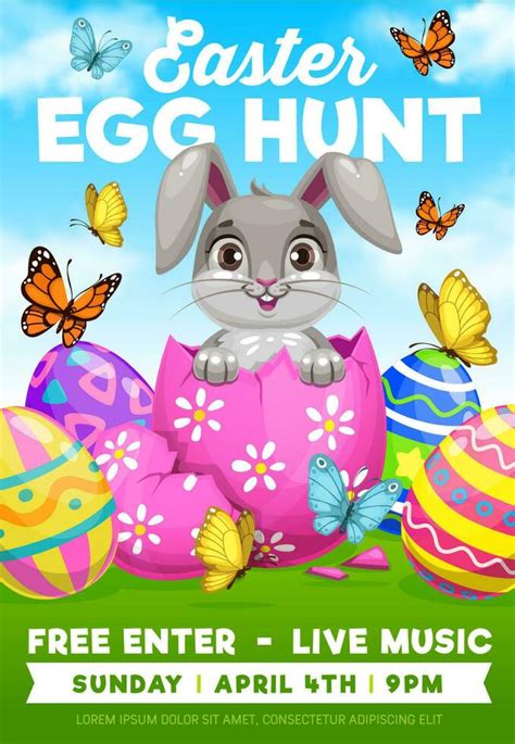 Easter Egg Hunt Bunny Religion Holiday Flyer 23486785 Vector Art At