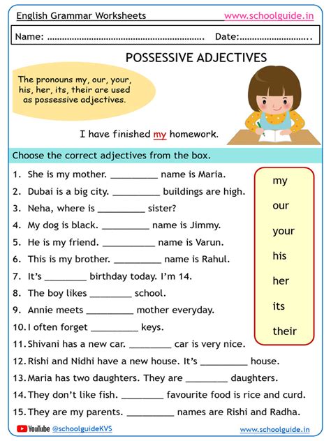 Possessive Adjectives Worksheet 1 Pdf Worksheets Library