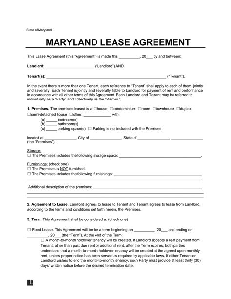 Free Maryland Lease Agreement Templates Pdf Word