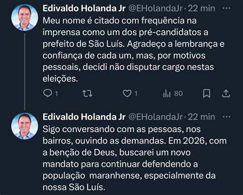 Ex prefeito Edivaldo Holanda Júnior anuncia que está fora da eleição em