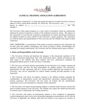 Fillable Online Arcadia CLINICAL TRAINING AFFILIATION AGREEMENT