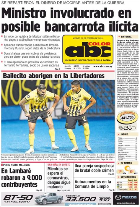 Periódico Abc Color Paraguay Periódicos De Paraguay Edición De Viernes 28 De Febrero De