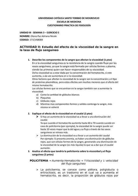 Cuestionario 9 fisiologia UNIVERSIDAD CATÓLICA SANTO TORIBIO DE