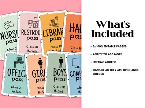 Classroom Hall Pass Canva Templates Passes Bathroom Etsy