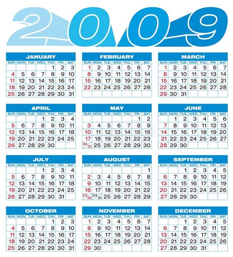 Calendar 2009 stock vector. Illustration of week, office - 5467062
