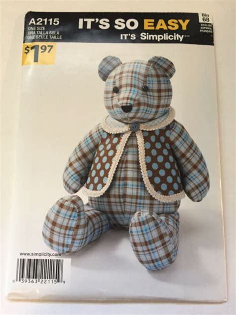 Simplicity Teddy Bear Sewing Pattern 2115 Its So Easy A2115 One Size 18