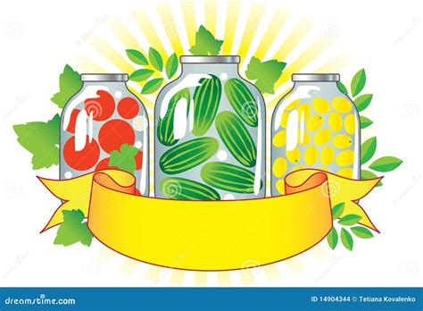 Canned Fruits and Vegetables in Glass Jars. Stock Vector - Illustration of marinate, food: 14904344