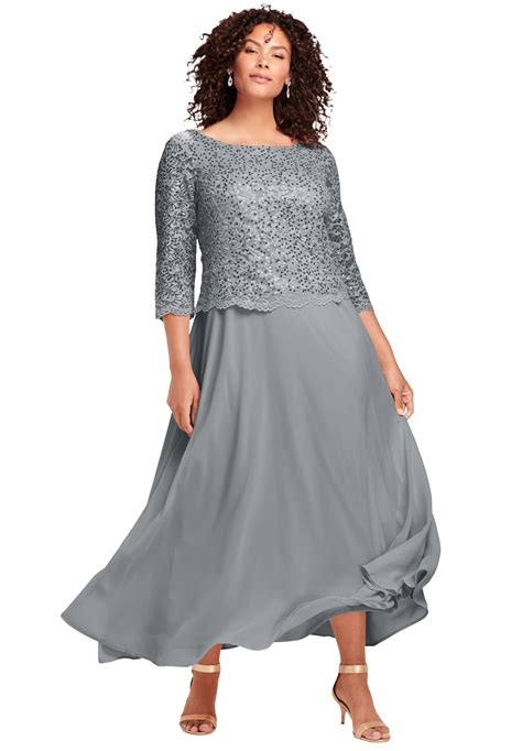 Roaman S Women S Plus Size Lace Popover Dress Formal Evening Wear Set