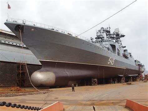 Russian Udaloy 1 class destroyer Marshal Shaposhnikov in dry dock in ...