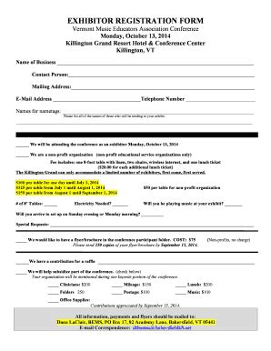 Fillable Online EXHIBITOR REGISTRATION FORM 2014 Vmeaorg Fax Email