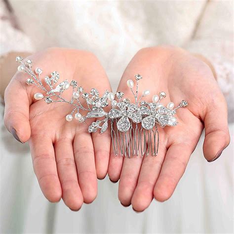 Amazon Unicra Bride Wedding Flower Hair Comb Bridal Leaves Side