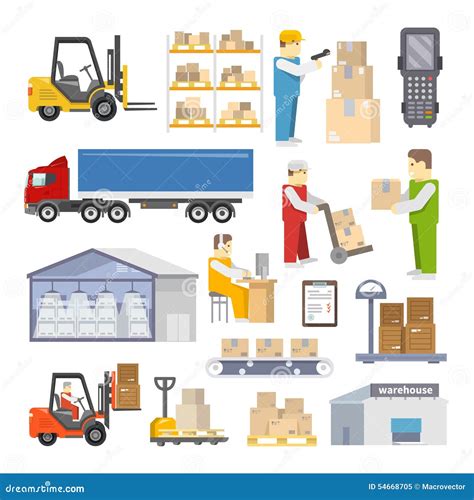 Warehouse Icons Flat Stock Vector Illustration Of Collection