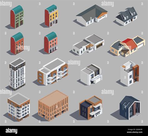 Edificios Suburbanos De La Ciudad Conjunto Isom Trico Con Iconos