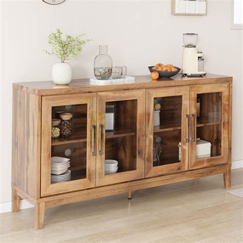 KEMANHUAN 63 Buffet Cabinet High Gloss Wooden Sideboard With 4 Glass