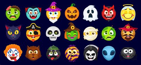 Cartoon Halloween emoji isolated vector icons set 29694606 Vector Art ...