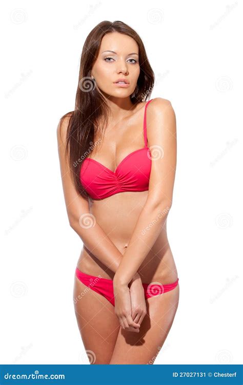 Isolated Portrait Of Woman Wearing Pink Bikini Stock Image Image Of